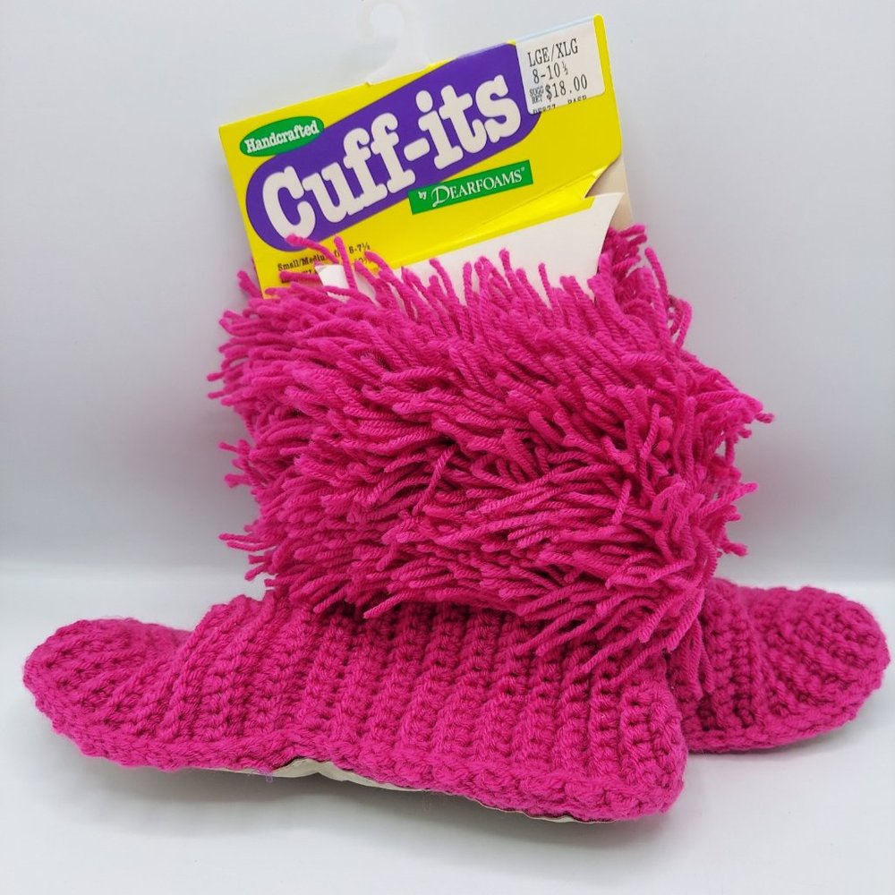 Vintage New! 1992 Cuff It's By Dearfoams Hot Pink Bootie Slippers Size L/XL 8-10
